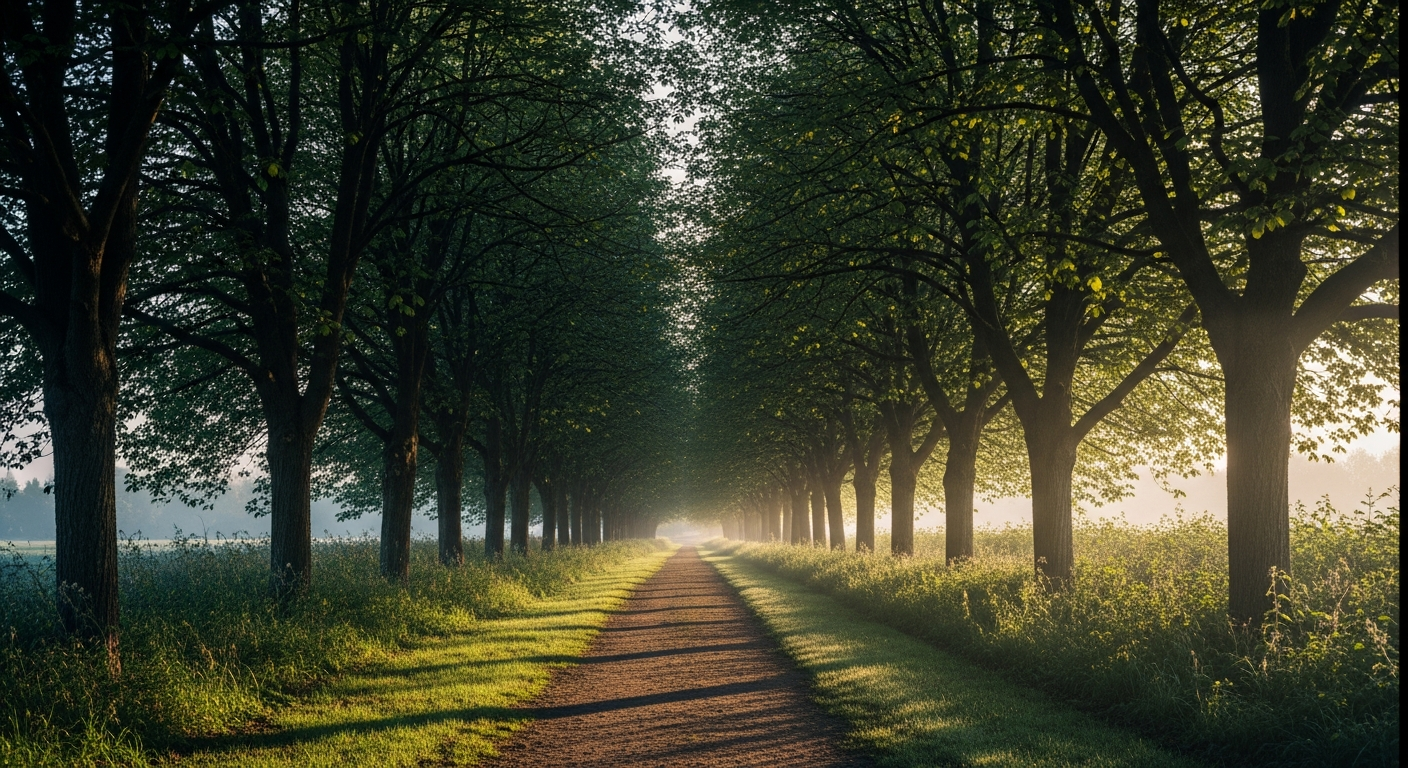 A quiet path leading through trees toward soft morning light, showing hope and the way forward with God during seasons of hardship and pain