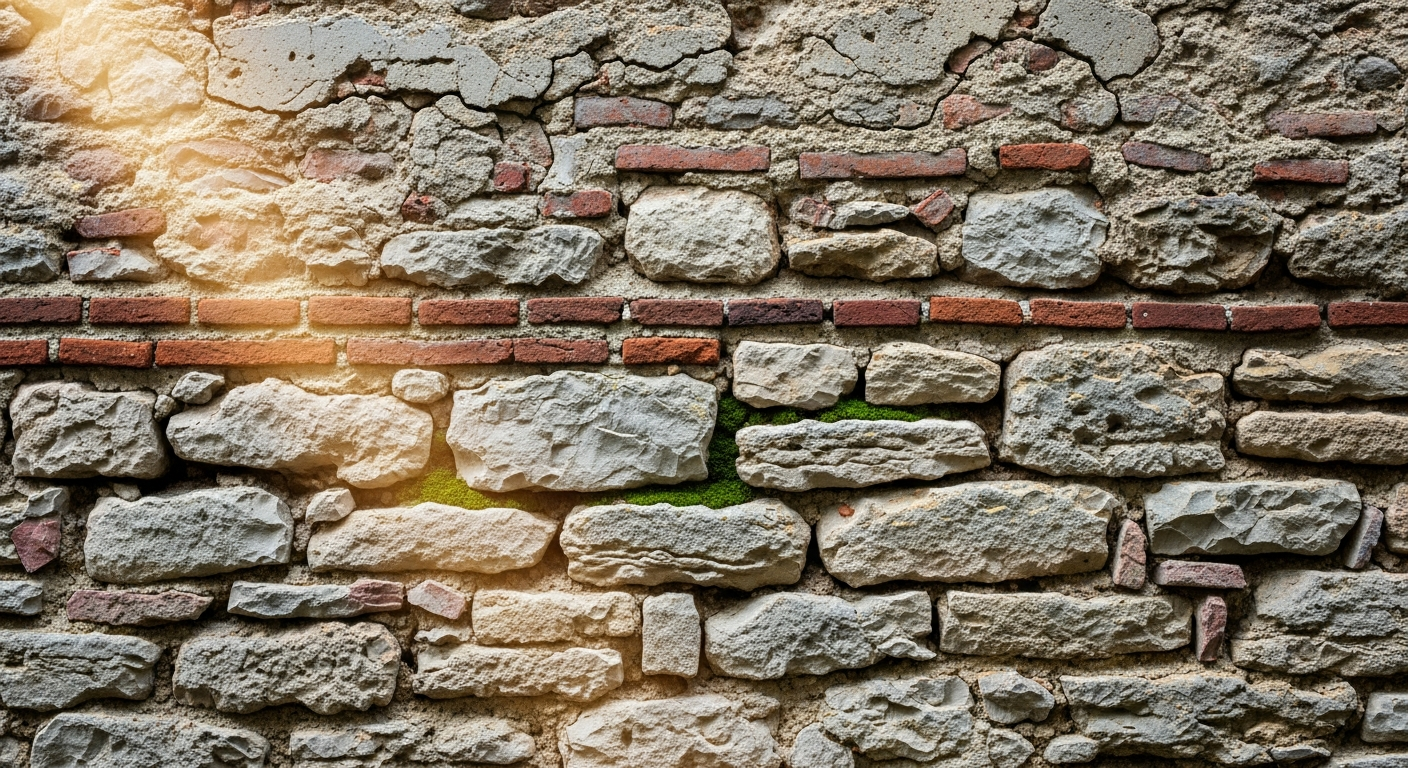 Layers of ancient stone, medieval brick, and modern concrete in one wall, a mosaic of faith stories across centuries revealing God's consistent faithfulness