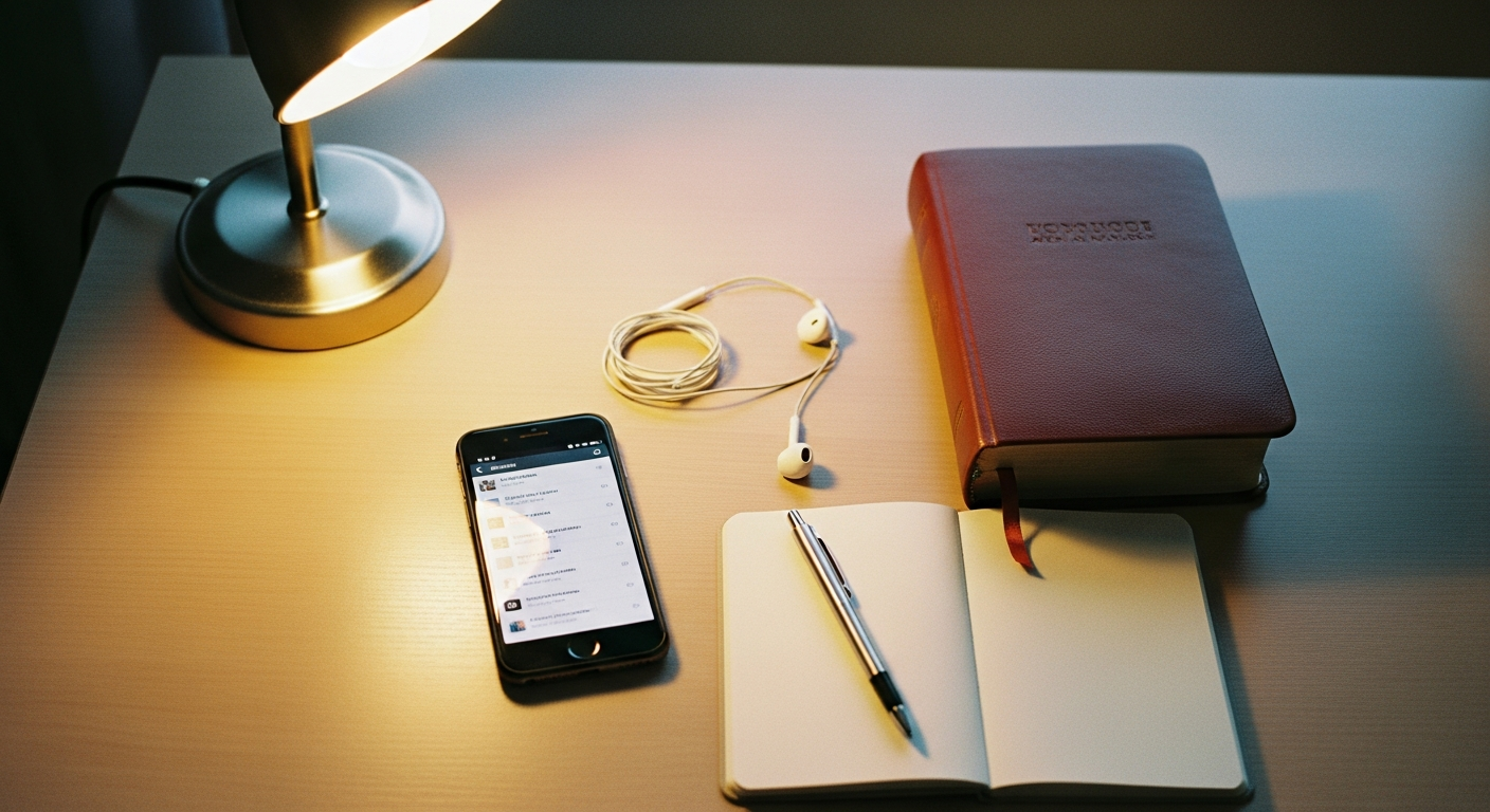 Personal Encouragement Vault on Doxa app showing saved voice notes and journal entries alongside a Bible, building a spiritual archive of God's words