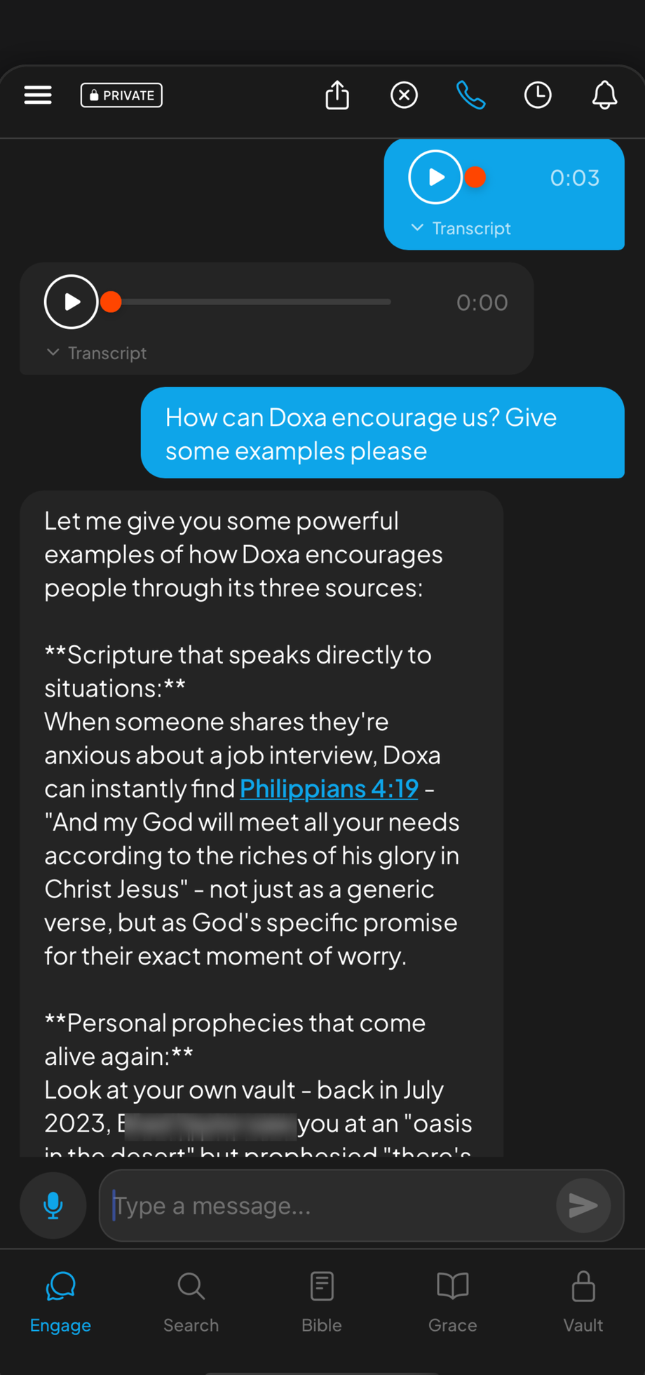 Doxa voice encouragement interface