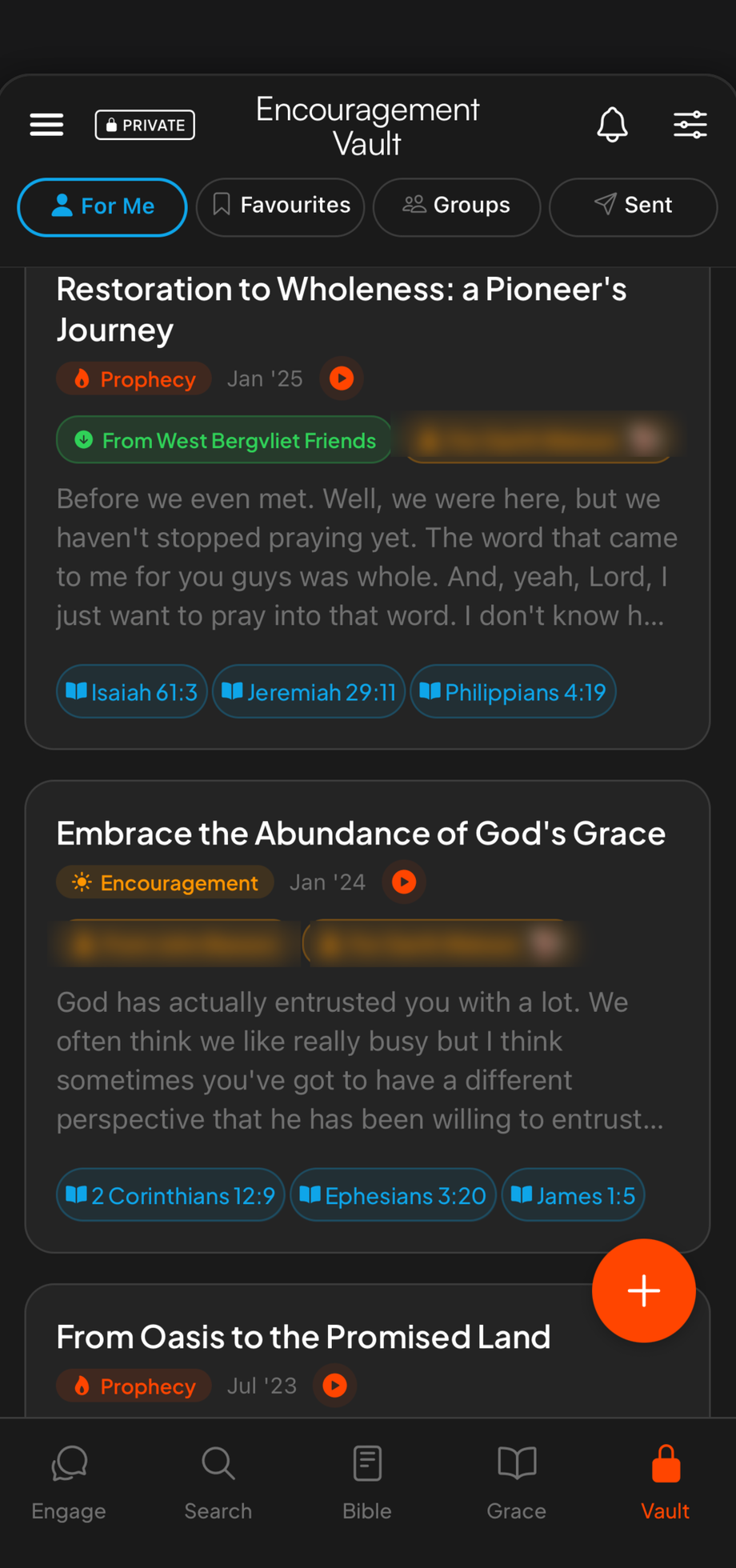 Encouragement Vault with saved records