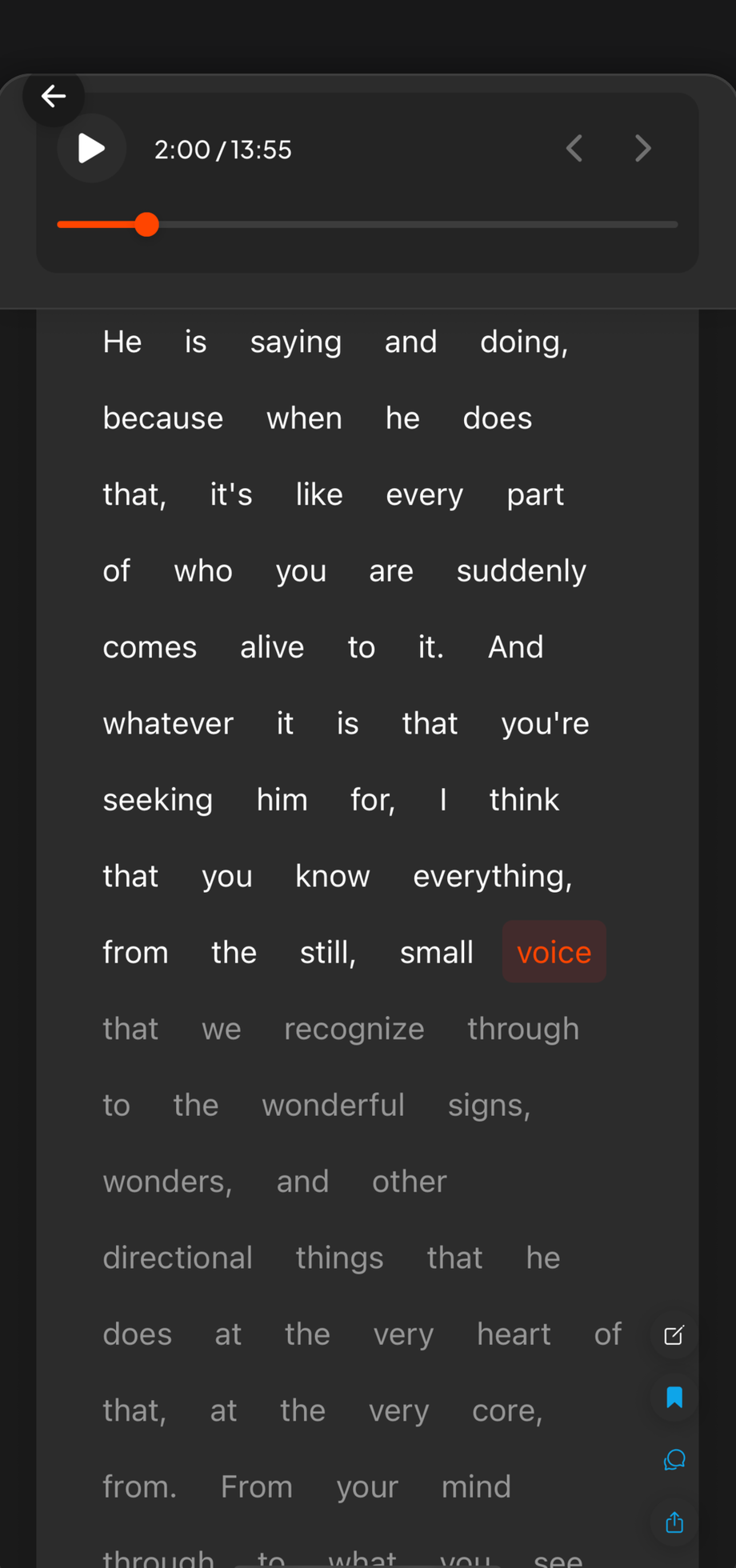 Transcript view of encouragement session